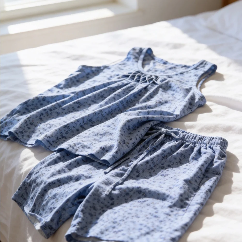 Liz Claiborne Purple Floral Pleated Tank & Shorts Pajama Set - Picture 2 of 5